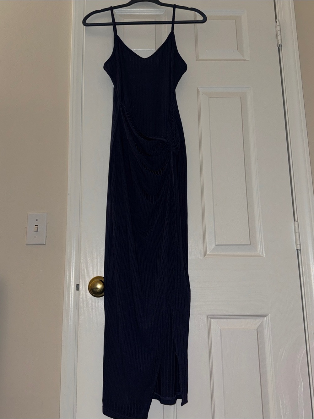 SHEIN Navy Spaghetti-Strap Maxi Dress with Draped Side Detail